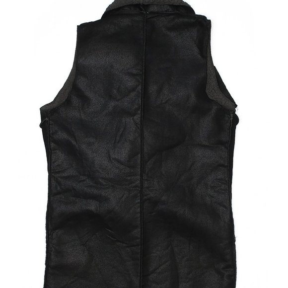 Cherish Size XS Black Faux Fur Pleather Leather Sleeveless Vest Open Front Fall - Picture 3 of 4
